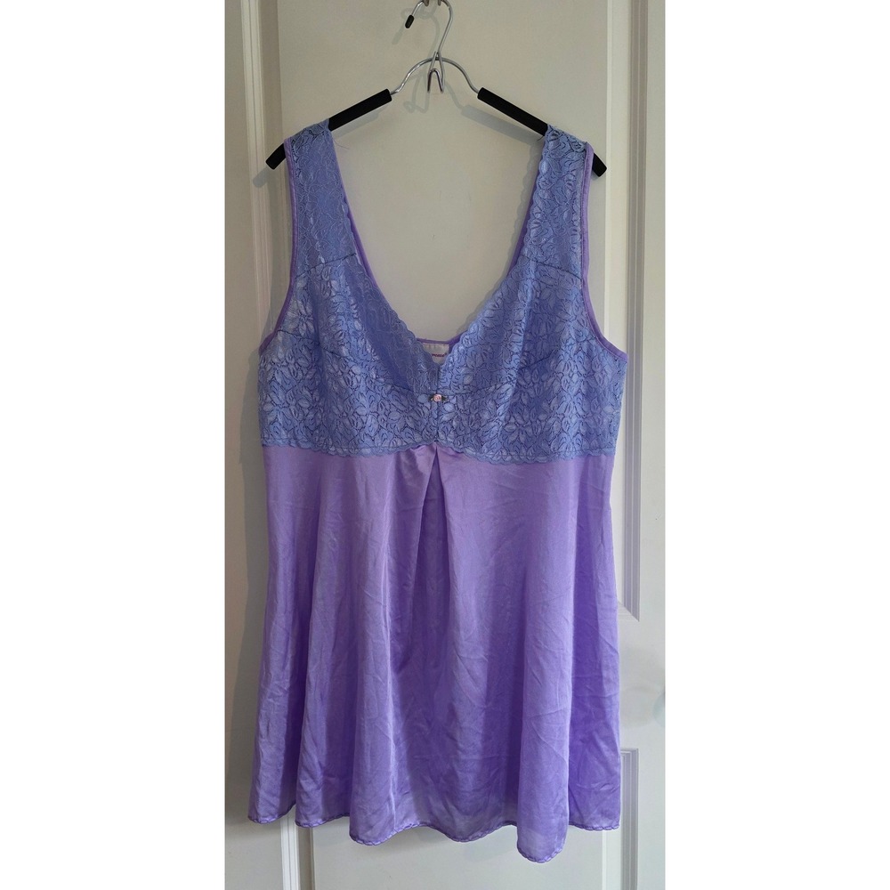 Amoureuse Purple Lace Trim Nightgown Sleeveless Chemise Sleepwear Plus Size 1X